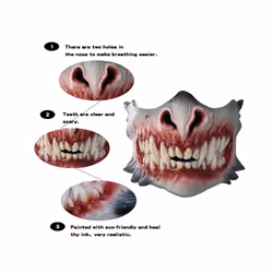 P-Jsmen Horror Mask Halloween Decoration Creepy Teeth Half Face Halloween - Gray