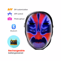 LED Illuminated Mask Halloween APP Programmable Full-Color Mask Bluetooth - USB Charge Bluetooth