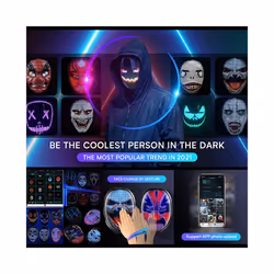 LED Illuminated Mask Halloween APP Programmable Full-Color Mask Bluetooth - USB Charge Bluetooth
