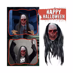 Creepy Halloween Zombie Mask The Evil Cosplay Props Long Hair Scary Mask - Black-4