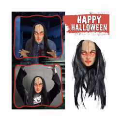 Creepy Halloween Zombie Mask The Evil Cosplay Props Long Hair Scary Mask - Black-9