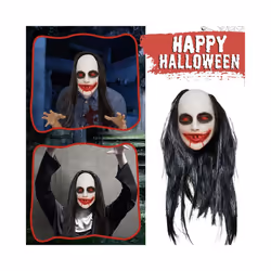 Creepy Halloween Zombie Mask The Evil Cosplay Props Long Hair Scary Mask - Black-8