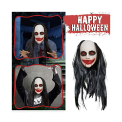 Creepy Halloween Zombie Mask The Evil Cosplay Props Long Hair Scary Mask - Black-8