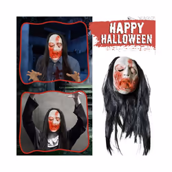 Creepy Halloween Zombie Mask The Evil Cosplay Props Long Hair Scary Mask - Black-7