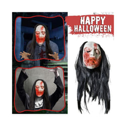 Creepy Halloween Zombie Mask The Evil Cosplay Props Long Hair Scary Mask - Black-7
