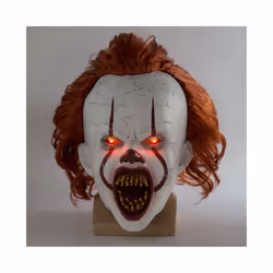 Terrifying Clown Latex Luminous Cosplay Mask Scary Halloween Led Wig Clown - Buck teeth light