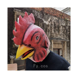 Furry  Animal Mask for Men Real Latex Hood Pig Gorilla Donkey Dino Head - Rooster Mask