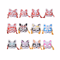 667E Foxes Cats Half Face Mask Japanese  Kitsune Masks for Mens Womens - 6EE802318-7