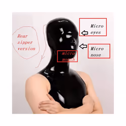 Latex  Micro Holes Hoods  Handmade Cut Mask Eyes Nostrils Micro Clear - Black zip  micro 3