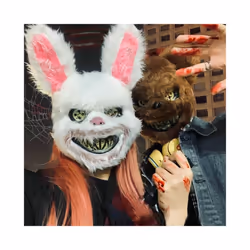 Creepy Teddy Bear Rabbit Bloody Mask Masquerade Horror Animal Half Face - Rabbit