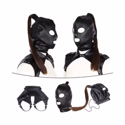 Latex Unisex Hood Mask Sexy PU Leather Masks Men Women Cosplay Flirting - 3