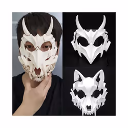 Unisex Japanese Anime Dragon God Skeleton Half Face Mask Cosplay Animal - A black