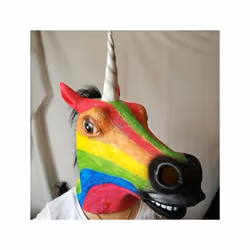 Cosplay Horse Head Mask Halloween Party Decoration Latex Animal Costume - rainbow