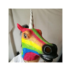 Cosplay Horse Head Mask Halloween Party Decoration Latex Animal Costume - rainbow