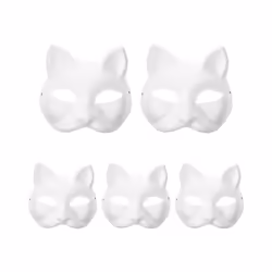 5/10pcs Unpainted Masquerade Masks Blank Paper Masks Halloween Cat Masks - White