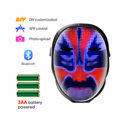 Halloween mask LED Bluetooth RGB Light Up Display Party DIY Photo Editing - Bluetooth Battery