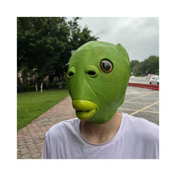 Raptor Mask with Fur Original Furri Dragon Dinosaur Head Latex Mascara - Green fish mask
