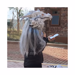 Raptor Mask with Fur Original Furri Dragon Dinosaur Head Latex Mascara - Chicken mask