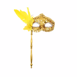 Masquerade Mask with Holding Stick Halloween Party Mask Shiny Sequins - Gold