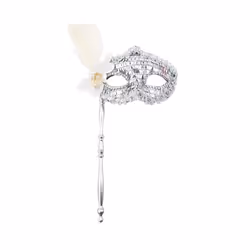 Masquerade Mask with Holding Stick Halloween Party Mask Shiny Sequins - Silver