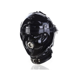Couple Adult Cosplay Games PU Leather Mask Hood Halloween Party Bondage - C