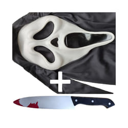 Halloween Mask Scary Ghost Face Latex Mask Horror Killer Full Head Masks - Mask plus knife A