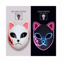 Demon Slayer Glowing EL Wire Mask Anime Characters Cosplay Costume Accessories - pink