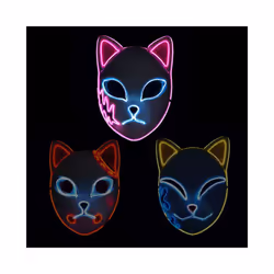 Demon Slayer Glowing EL Wire Mask Anime Characters Cosplay Costume Accessories - yellow