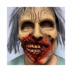 Halloween Bloody Crooked Mouth Masks Zombie Monster Vampire Latex Costume - with hair
