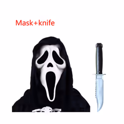 Adult Scream Costume With Latex Mask Halloween Cosplay Horror Ghost Face - Mask and knife