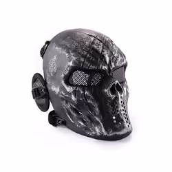 REikirc Full Face Airsoft Tactical Skull Mask with Ear Protection CS Halloween - Silver gray