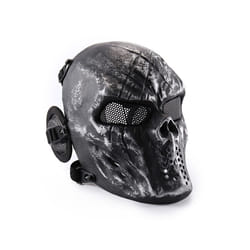REikirc Full Face Airsoft Tactical Skull Mask with Ear Protection CS Halloween - Silver gray