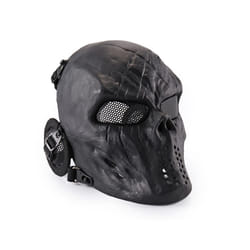 REikirc Full Face Airsoft Tactical Skull Mask with Ear Protection CS Halloween - black