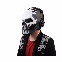 REikirc Full Face Airsoft Tactical Skull Mask with Ear Protection CS Halloween - black
