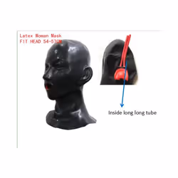 ! 3D latex human hood mask closed eyes fetish hood with red mouth sheath - woman long tube