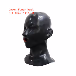 Hot 3D latex human hood mask closed eyes fetish hood with red mouth sheath - woman long tube