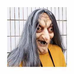 Scary Old Witch Mask Latex with Hair Halloween Fancy Dress Grimace Party - a