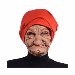 Smoke Grandma Realistic Old Women Face Mask Halloween Horrible Latex Mask - A