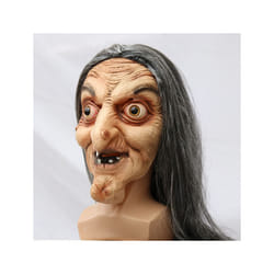 Scary Old Witch Mask Latex with Hair Halloween Fancy Dress Grimace Party - one size