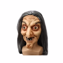 Scary Old Witch Mask Latex with Hair Halloween Fancy Dress Grimace Party - one size