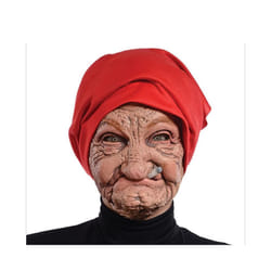 Halloween Horror Smoking Old Grandmother Mask Realistic Latex Masks Costume - A