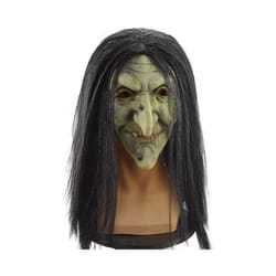 Halloween Scary Old Witch Mask Latex with Hair Halloween Fancy Dress Grimace - long hair witch