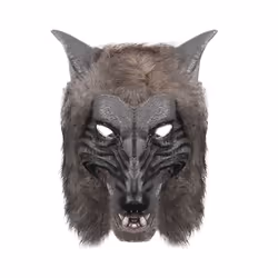 Werewolf Headwear Costume Mask Lifelike Wolf Mask with Faux Fur Halloween - Gray