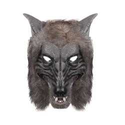 Werewolf Headwear Costume Mask Lifelike Wolf Mask with Faux Fur Halloween - Gray