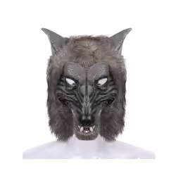 Werewolf Headwear Costume Mask Lifelike Wolf Mask with Faux Fur Halloween - Gray