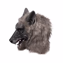 Werewolf Headwear Costume Mask Lifelike Wolf Mask with Faux Fur Halloween - Gray