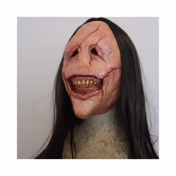 2023New Halloween Horror Long Hair Devil Red Face Devil Mask Toothless - A