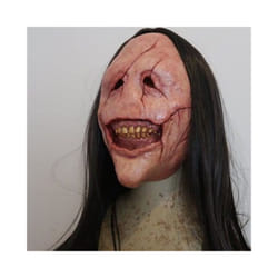 2023New Halloween Horror Long Hair Devil Red Face Devil Mask Toothless - A
