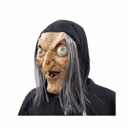 Adult Ugly Old Witch Mask Scary Women Latex with Hair Halloween Party - Black