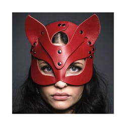 Half Face Fox Cosplay Mask Female Leather Mask Eye Cosplay Leather Halloween - Red